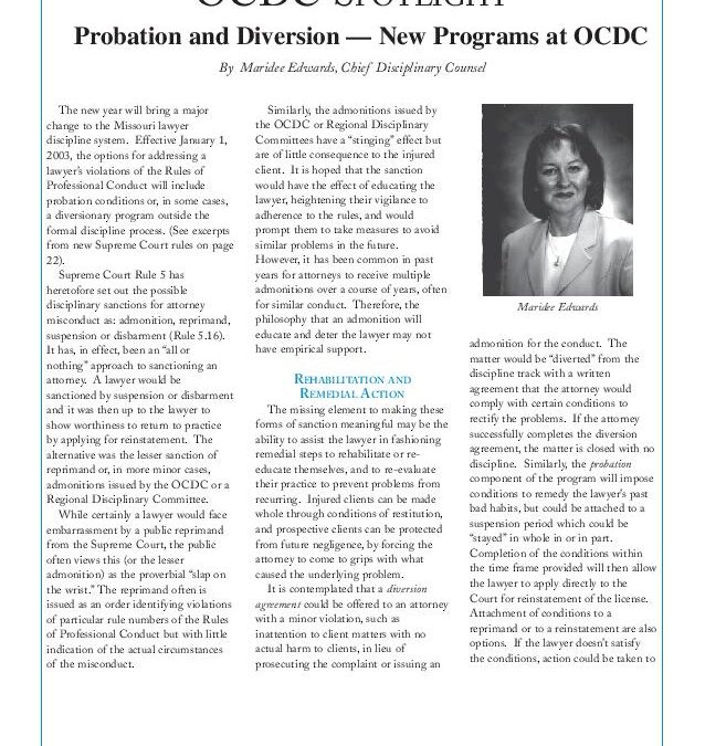 Jan 2003 – Probation and Diversion — New Programs at OCDC