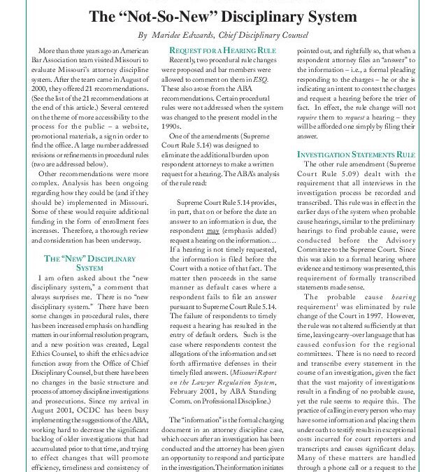 Nov 2003 – The “Not-So-New” Disciplinary System