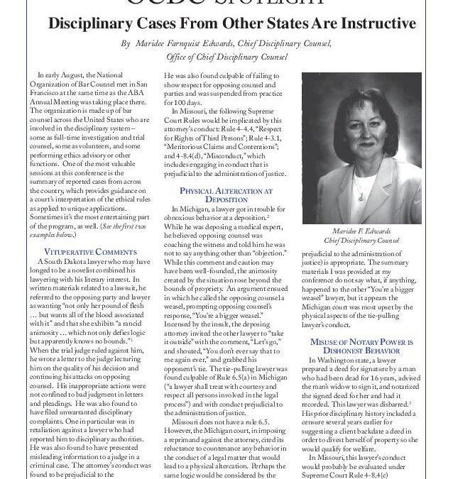 Sep 2003 – Disciplinary Cases From Other States Are Instructive