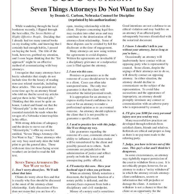 Jan 2005 – Seven Things Attorneys Do Not Want to Say 