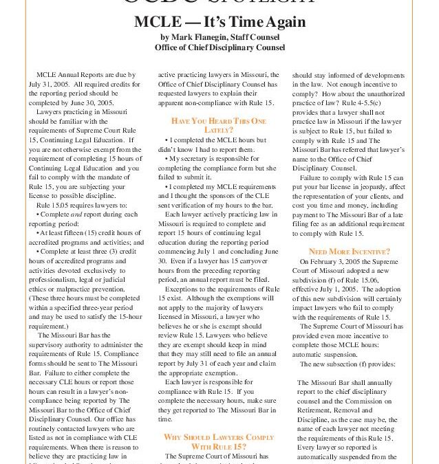 July 2005 – MCLE — It’s Time Again