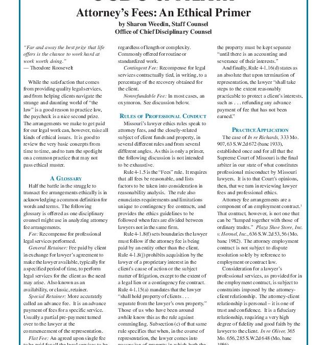 Sept 2005 – Attorney’s Fees: An Ethical Primer