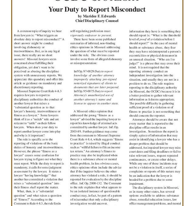 Jan 2006 – Your Duty to Report Misconduct