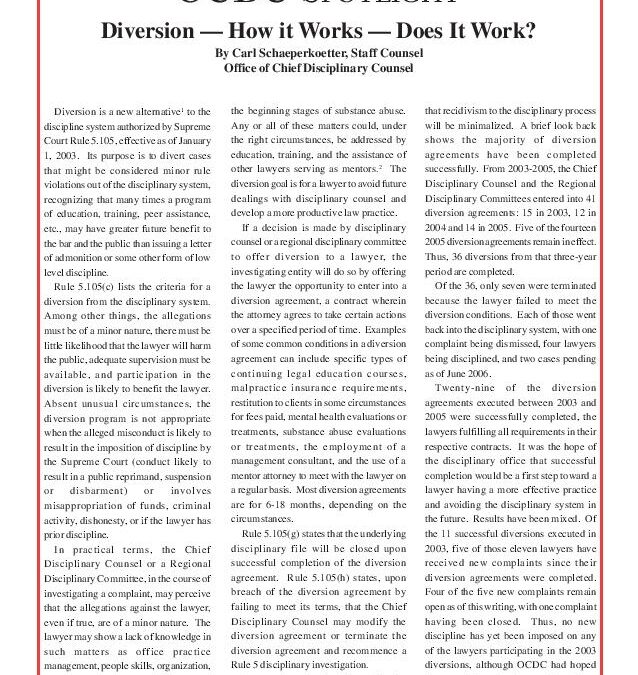 July 2006 – Diversion — How it Works — Does It Work?