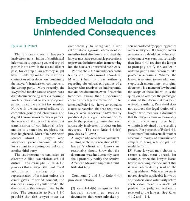 Aug 2007 – Embedded Metadata and Unintended Consequences