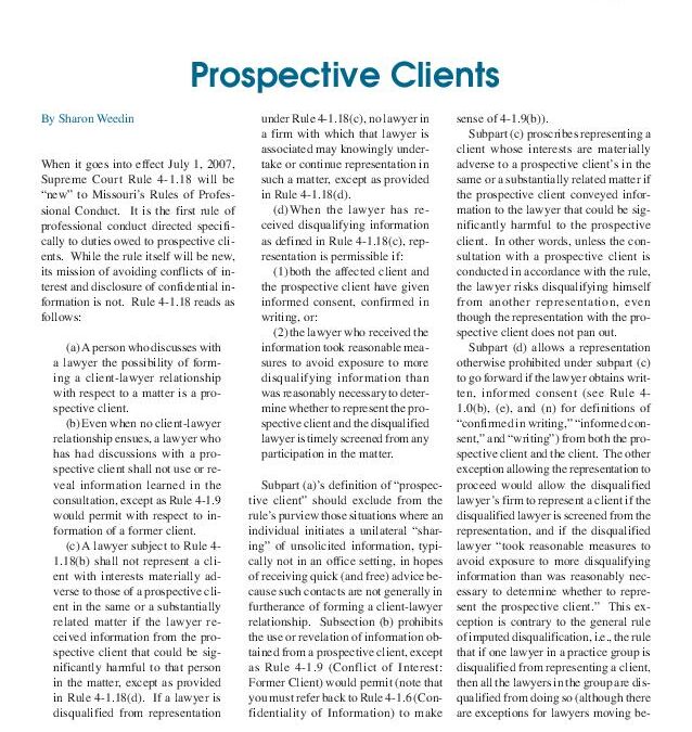 May 2007 – Prospective Clients