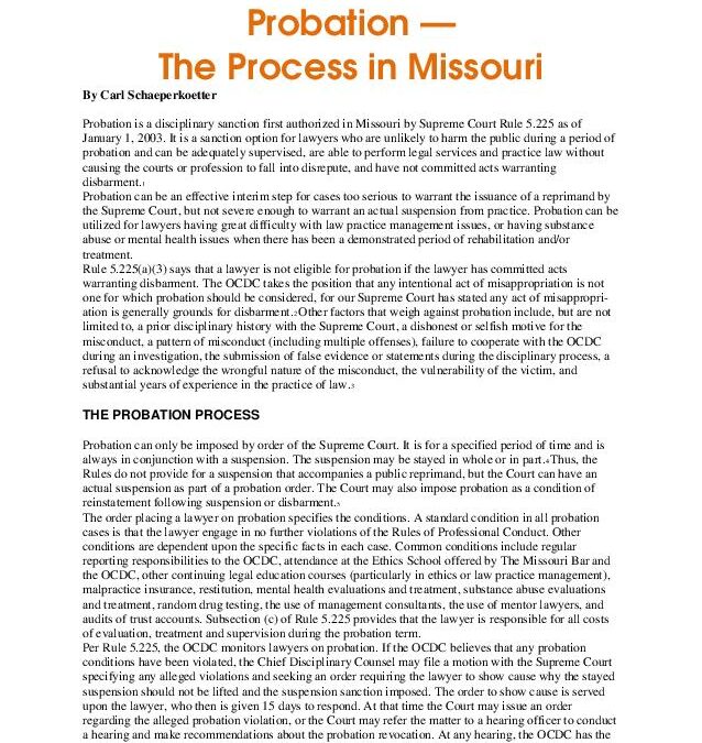 August 2009 – Probation – The Process in Missouri