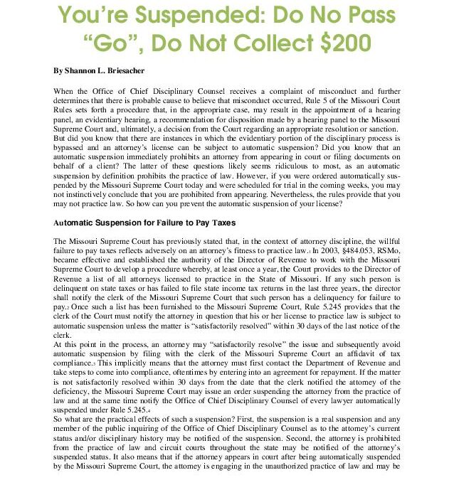 May 2009 – You´re Suspended: Do Not Pass “Go”, Do Not Collect $200