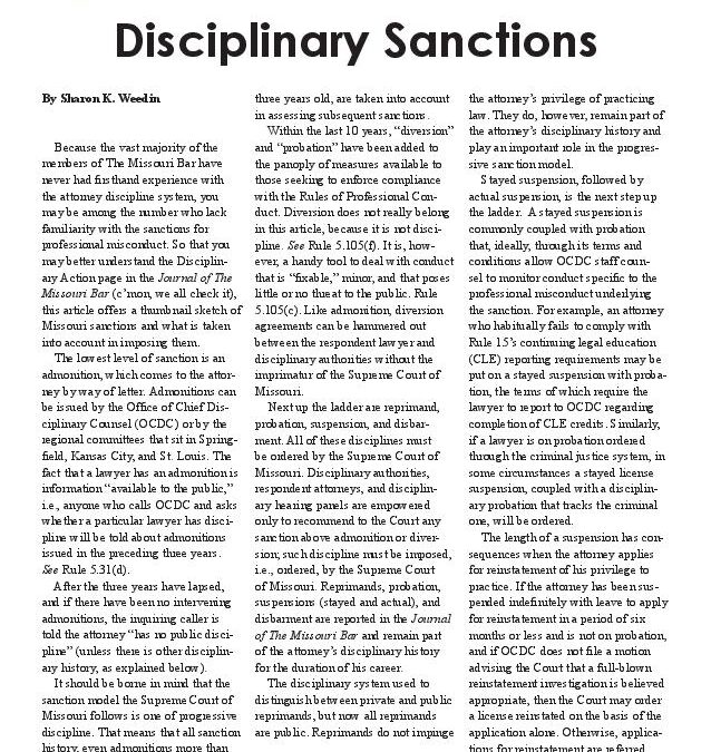 November 2010 – Disciplinary Sanctions