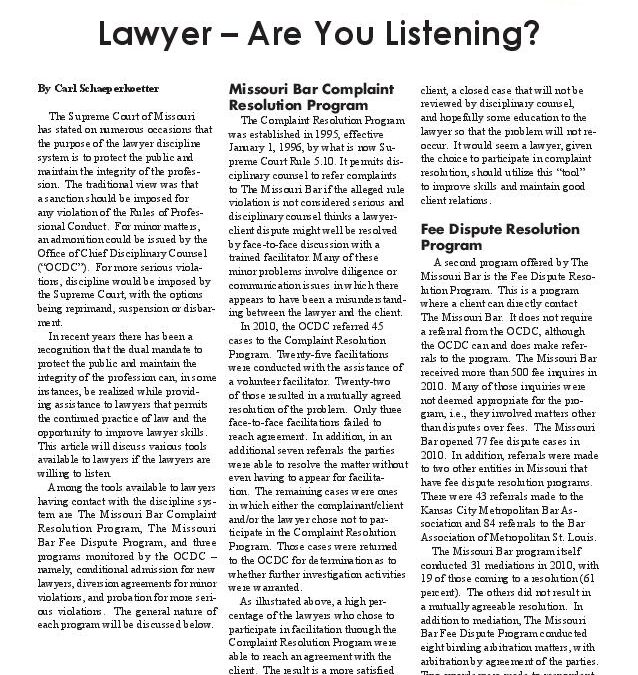 May 2011 – Lawyer – Are you Listening?