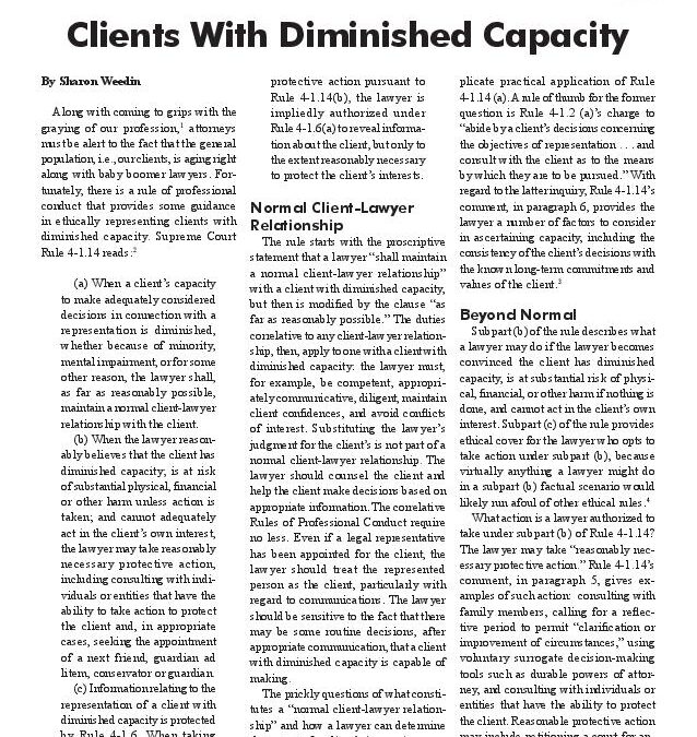 August 2012 – Clients with Diminished Capacity