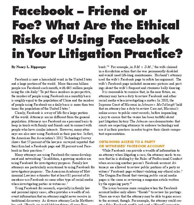 August 2013 – Facebook – Friend or Foe?