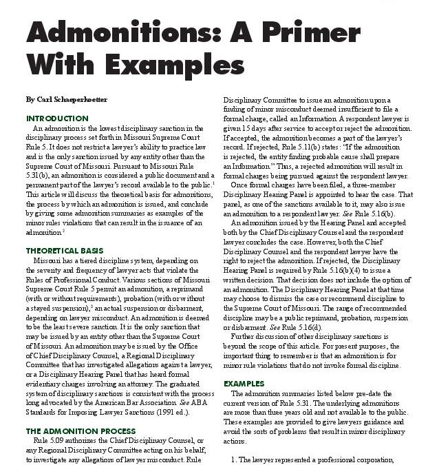 May 2013 – Admonitions: A Primer With Examples