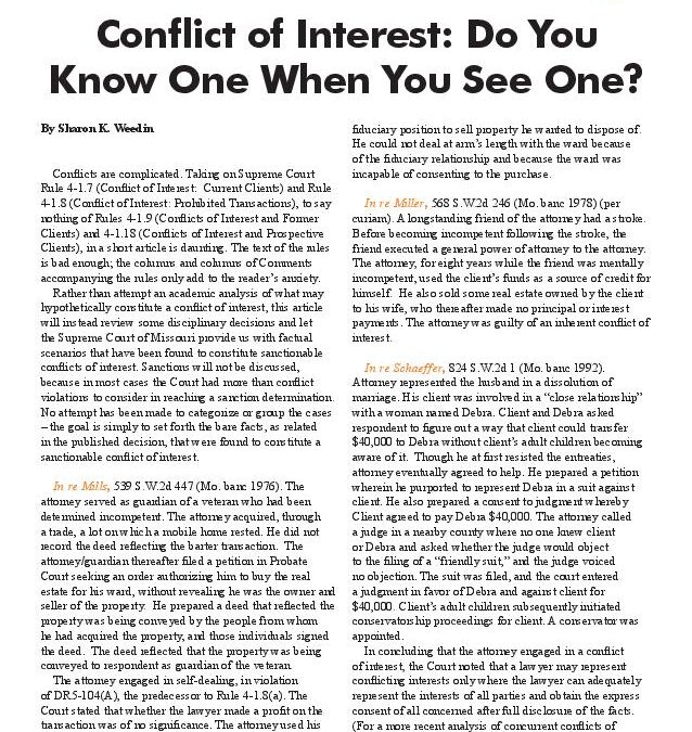 August 2014 – Conflicts of Interest: Do You Know One When You See One?