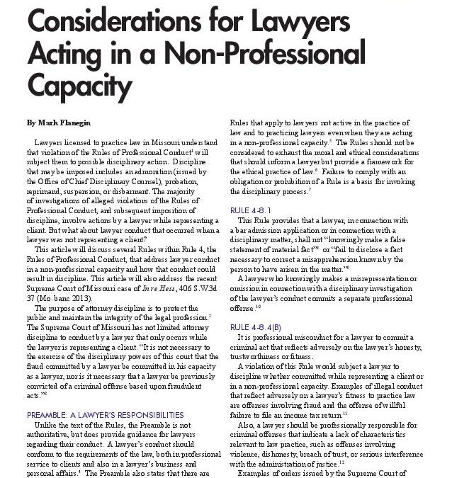 February 2014 – Considerations for Lawyers Acting in a Non-Professional Capacity