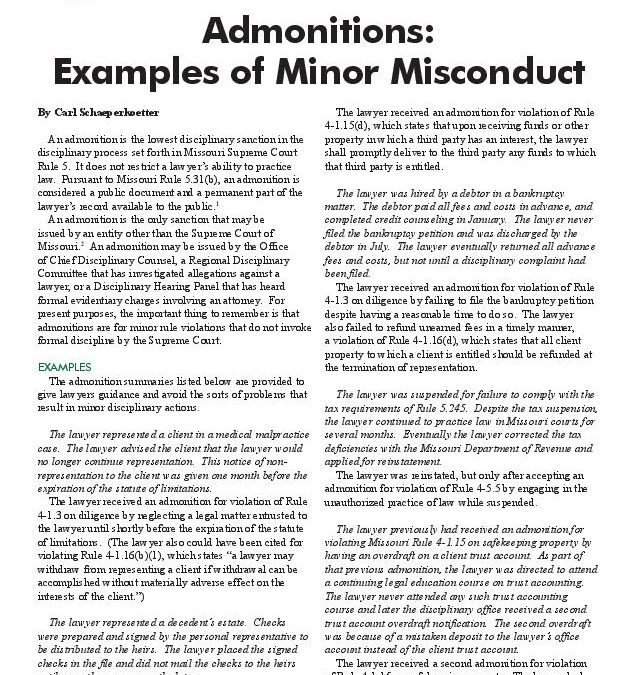 February 2015 – Admonitions: Examples of Minor Misconduct