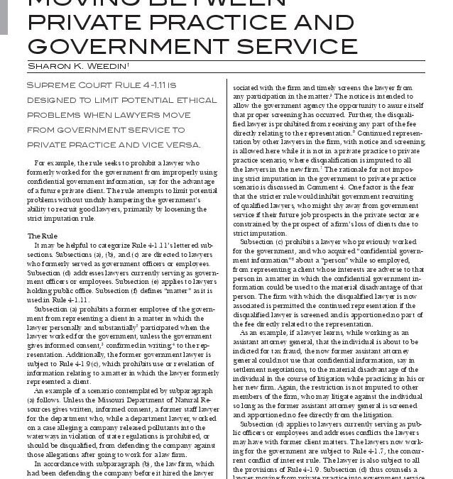 Moving Between Private Practice and Government Service-MOBAR