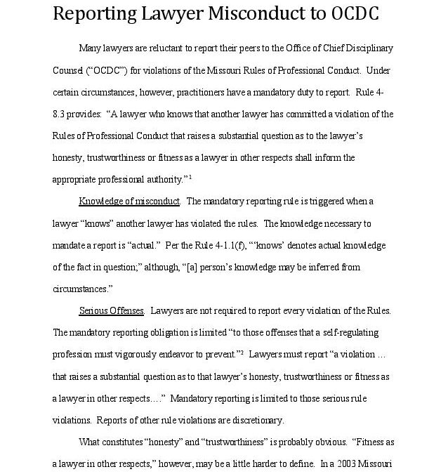 May 2018 – Reporting Lawyer Misconduct to OCDC