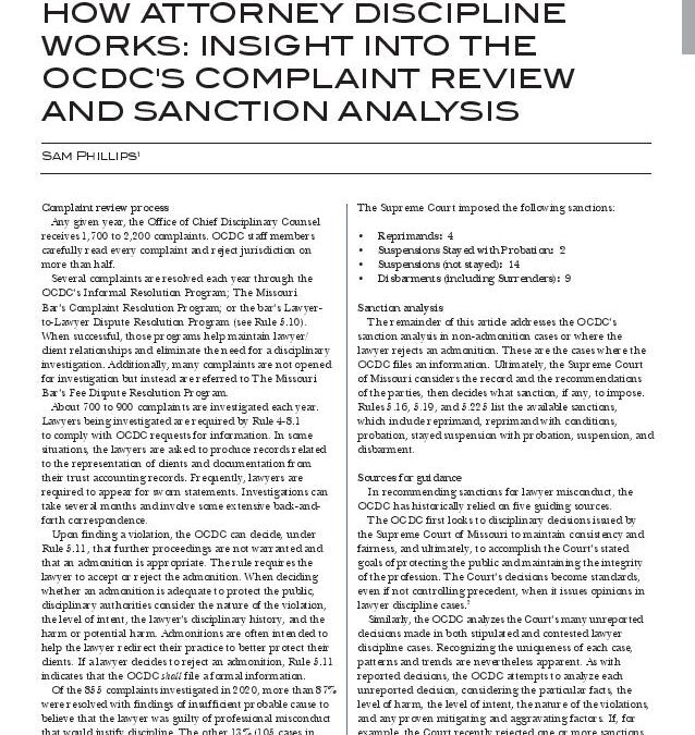 How Attorney Discipline Works: Insight into the OCDC´S Complaint Review and Sanction Analysis