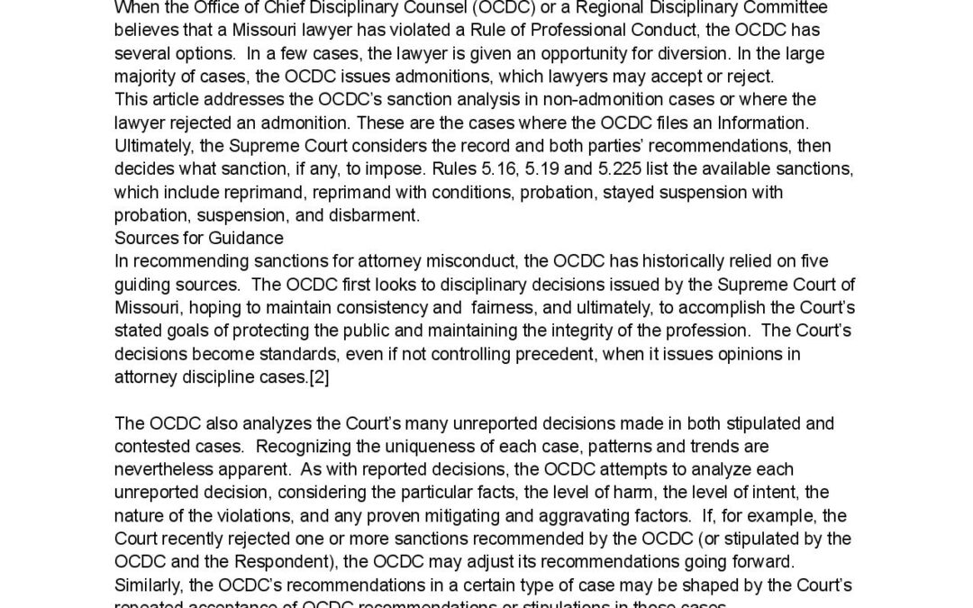 March 2018 – Ethics: Reprimand, Probation, Suspension or Disbarment? (How the OCDC Arrives at a Sanction Recommendation)