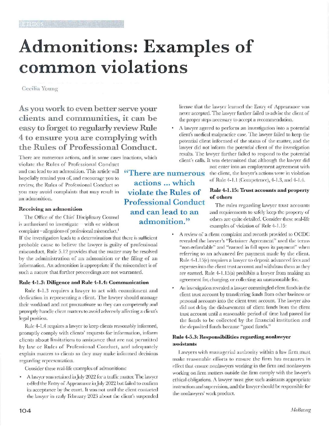 Admonitions: Examples of common Violations